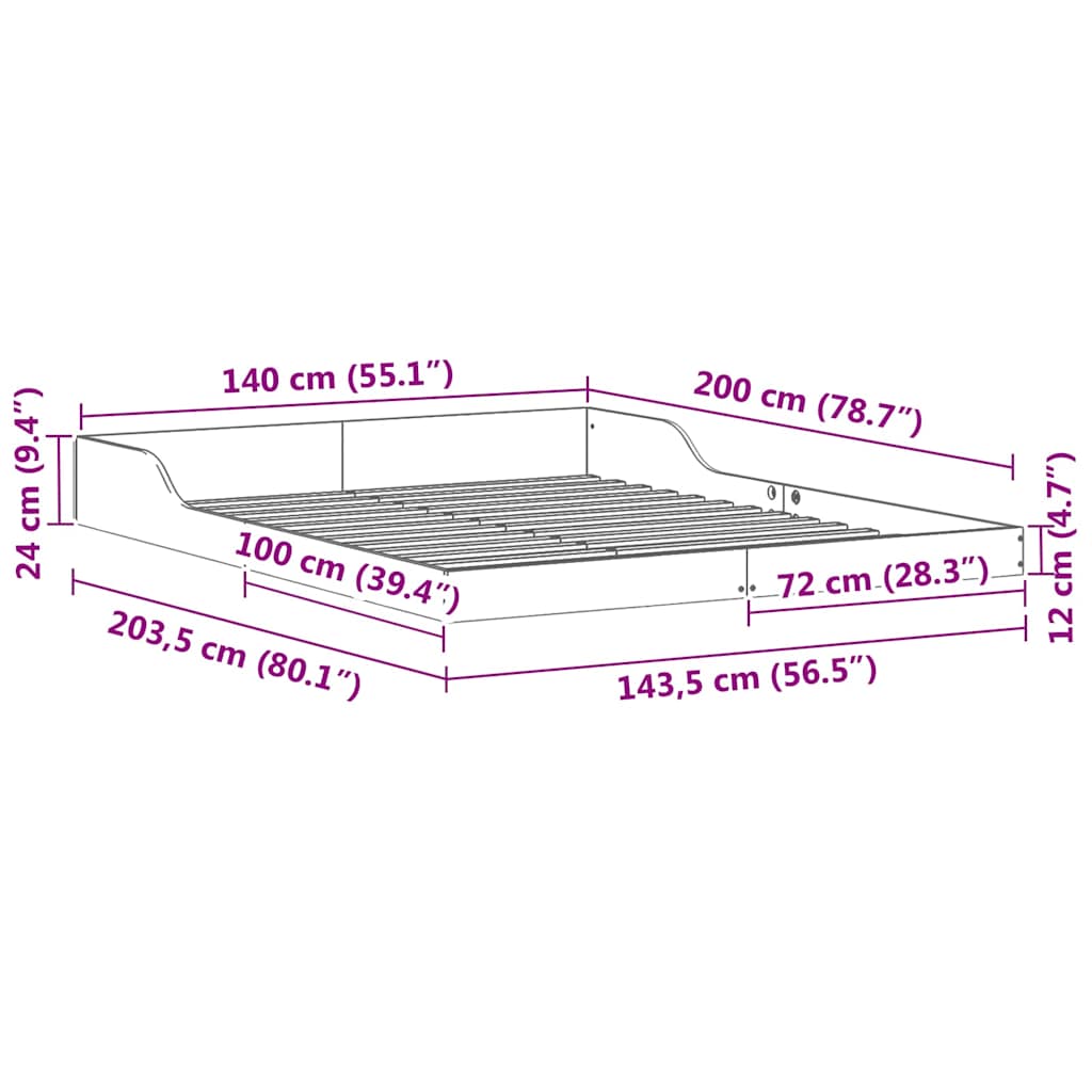 Bettgestell Wachsbraun 140 x 200 cm Massivholz Kiefer
